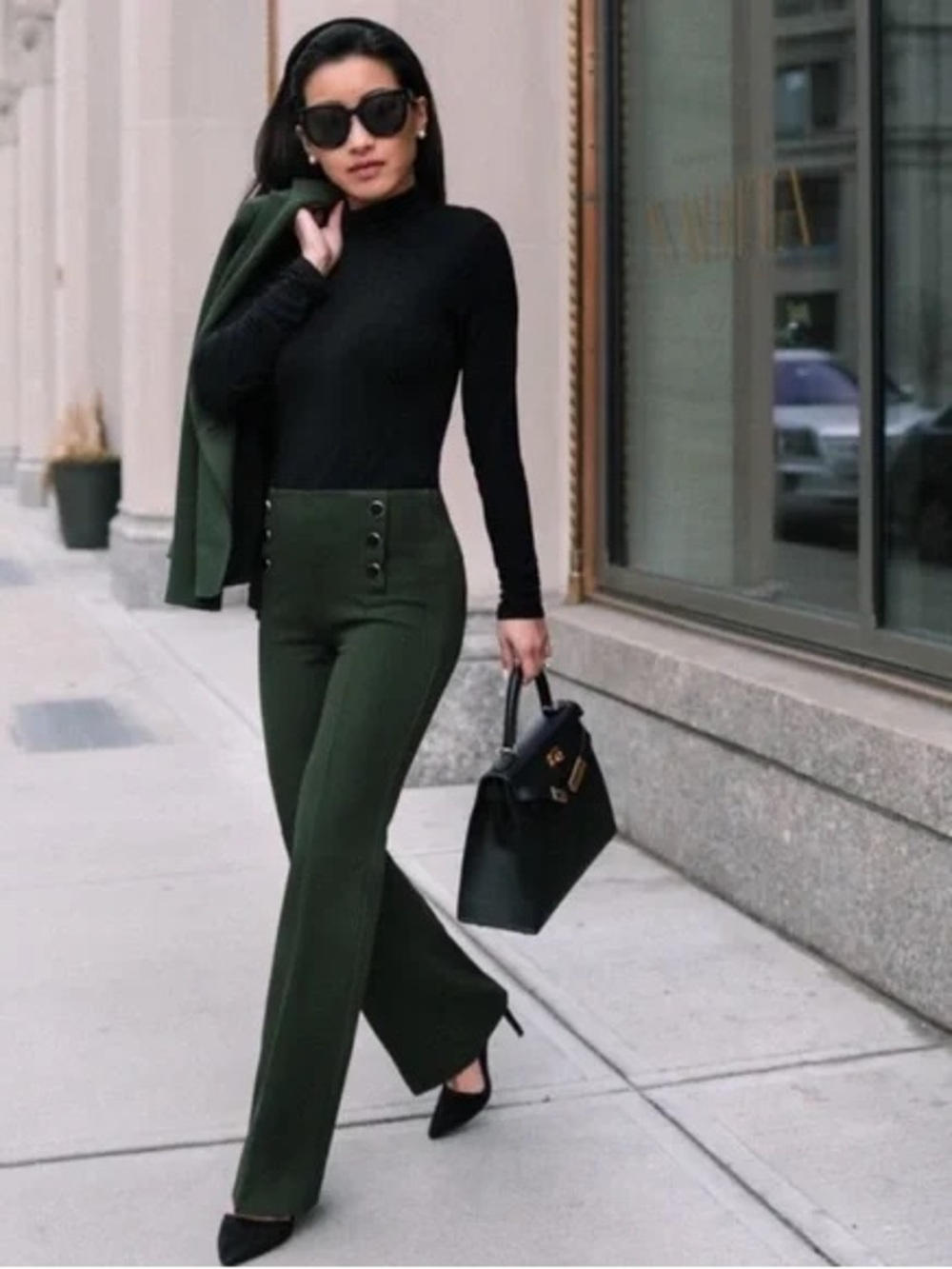 Ann Taylor High Rise Pleated Flare Sailor Pants Women 10 Dark Green - Picture 2 of 7